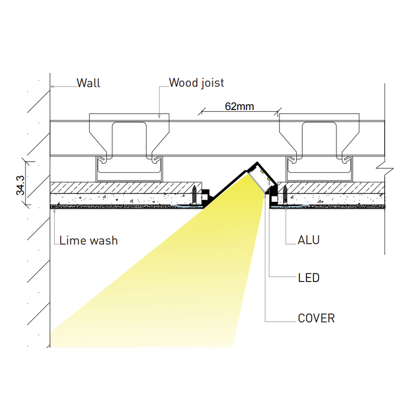 Large 45 Degree LED Wall Wash Light Profile For 20mm Wide Strip Large 45 Degree LED Wall Wash Light Profile For 20mm Wide Strip